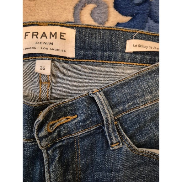 FRAME le Skinny de Jeanne Distressed Dark Wash Jeans Stretch Denim Jeans Sz 26 - Picture 6 of 7